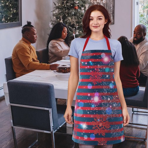 Red And Blue Stripes Snowflakes Sparkles  Lights Apron