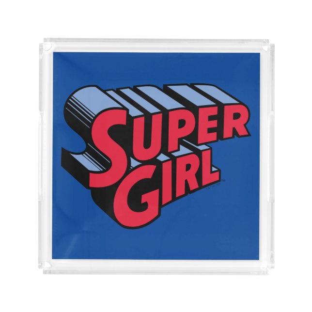 Red and Blue Supergirl Stacked Name Logo Acrylic Tray (Front)