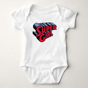 Red and Blue Supergirl Stacked Name Logo Baby Bodysuit