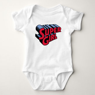 Red and Blue Supergirl Stacked Name Logo Baby Bodysuit