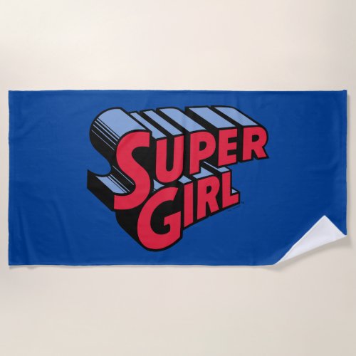Red and Blue Supergirl Stacked Name Logo Beach Towel