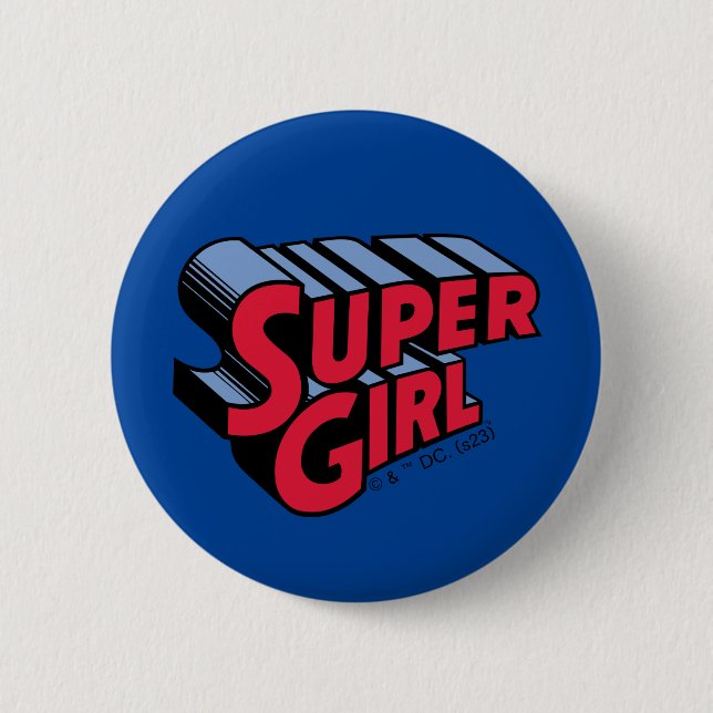 Red and Blue Supergirl Stacked Name Logo Button (Front)