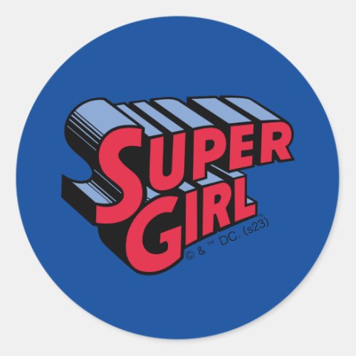Red and Blue Supergirl Stacked Name Logo Classic Round Sticker