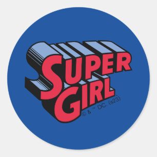 Red and Blue Supergirl Stacked Name Logo Classic Round Sticker