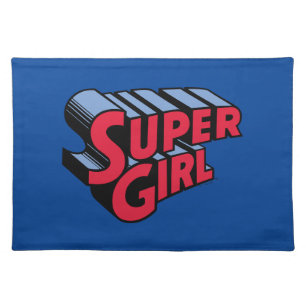 Red and Blue Supergirl Stacked Name Logo Cloth Placemat