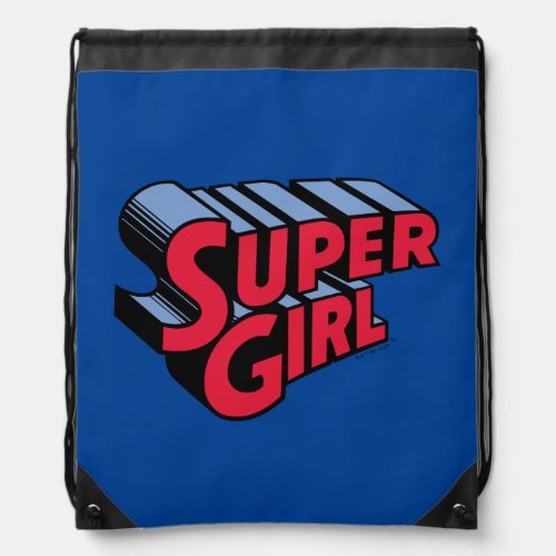 Red and Blue Supergirl Stacked Name Logo Drawstring Bag