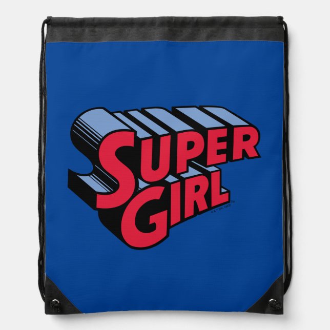 Red and Blue Supergirl Stacked Name Logo Drawstring Bag (Front)