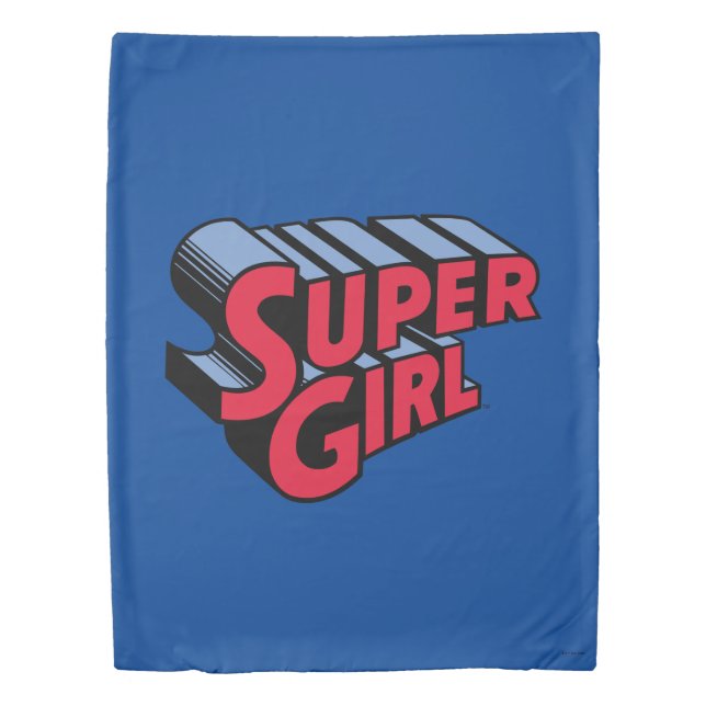 Red and Blue Supergirl Stacked Name Logo Duvet Cover (Front)