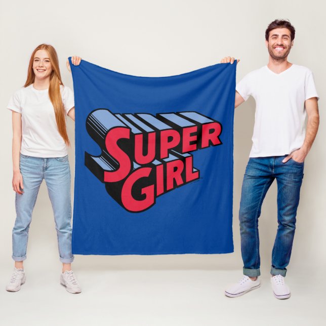 Red and Blue Supergirl Stacked Name Logo Fleece Blanket (In Situ)