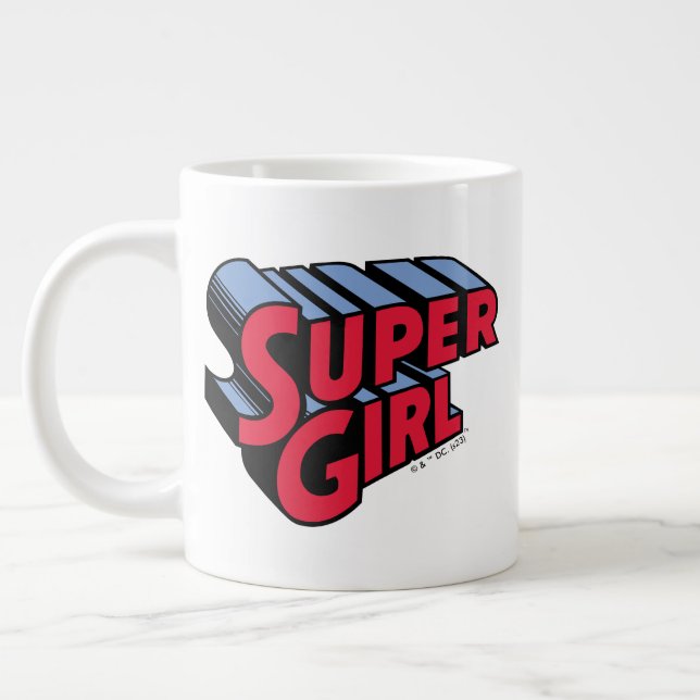 Red and Blue Supergirl Stacked Name Logo Giant Coffee Mug (Left)