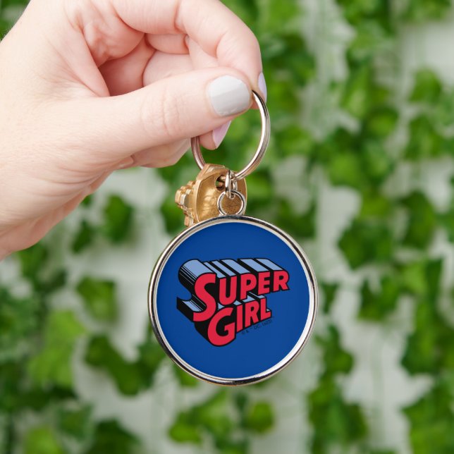 Red and Blue Supergirl Stacked Name Logo Keychain (Hand)