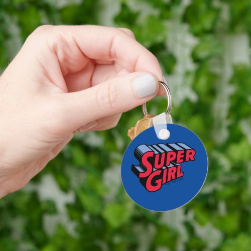 Red and Blue Supergirl Stacked Name Logo Keychain