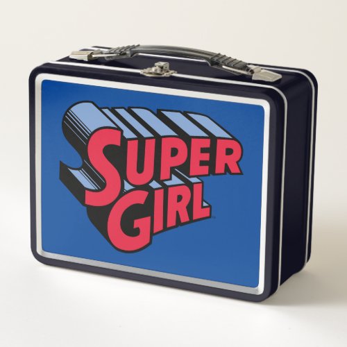 Red and Blue Supergirl Stacked Name Logo Metal Lunch Box