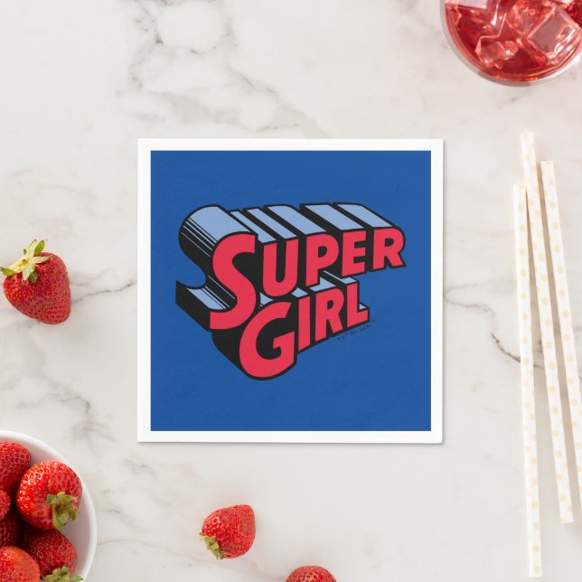 Red and Blue Supergirl Stacked Name Logo Napkins (Insitu)