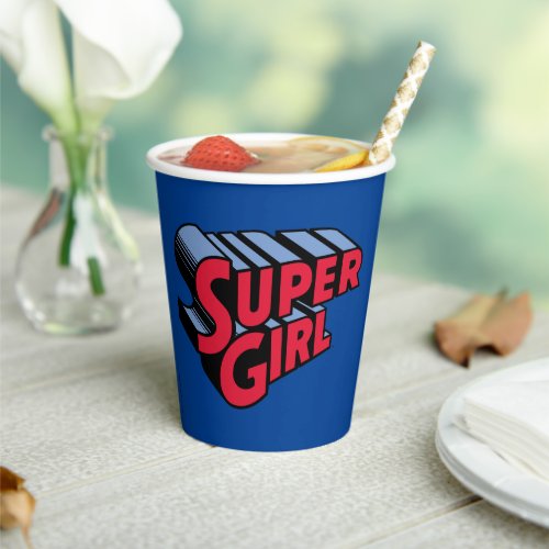 Red and Blue Supergirl Stacked Name Logo Paper Cups