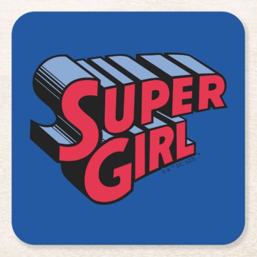 Red and Blue Supergirl Stacked Name Logo Square Paper Coaster