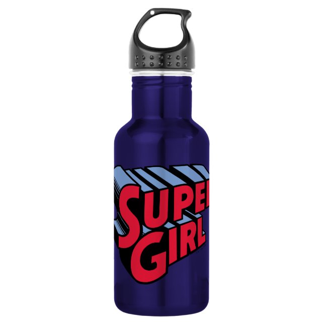 Red and Blue Supergirl Stacked Name Logo Stainless Steel Water Bottle (Front)