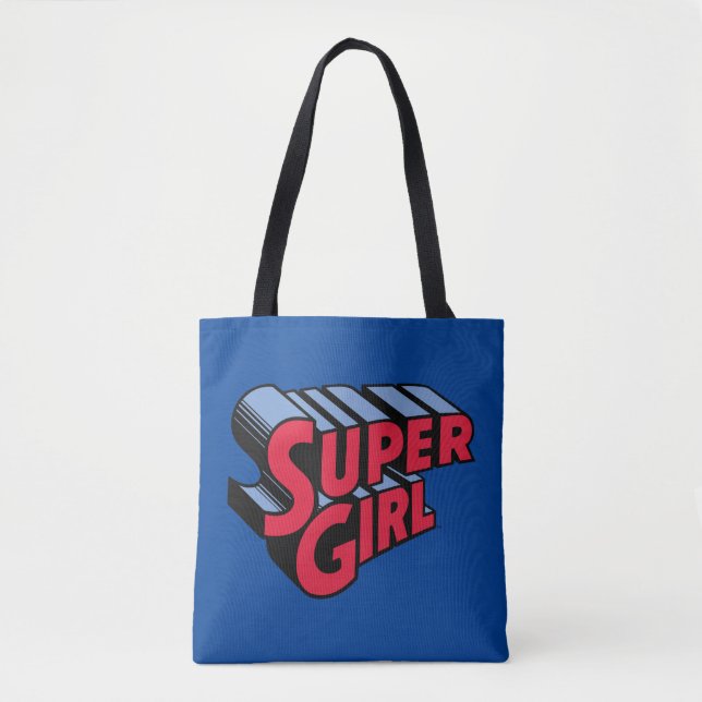 Red and Blue Supergirl Stacked Name Logo Tote Bag (Front)
