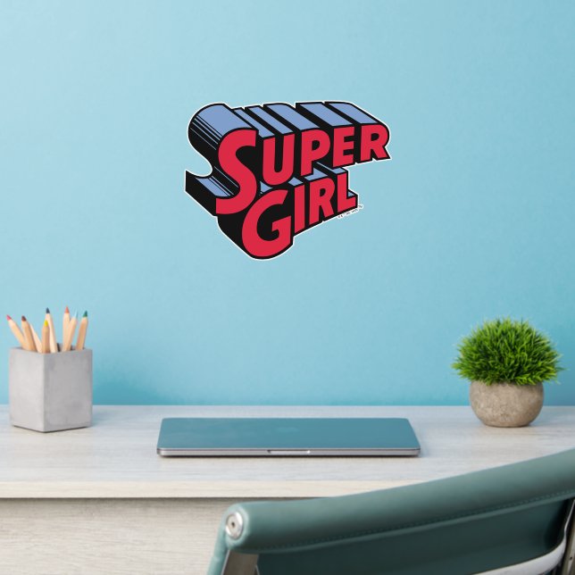 Red and Blue Supergirl Stacked Name Logo Wall Decal (Home Office 2)