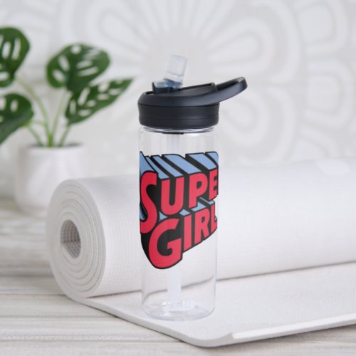 Red and Blue Supergirl Stacked Name Logo Water Bottle