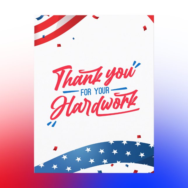 Red and Blue Thank You Hard Work Labor Day Postcard (Creator Uploaded)