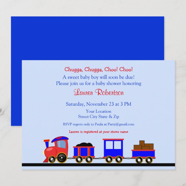 Red and Blue Train Baby Shower Invitation (Front/Back)