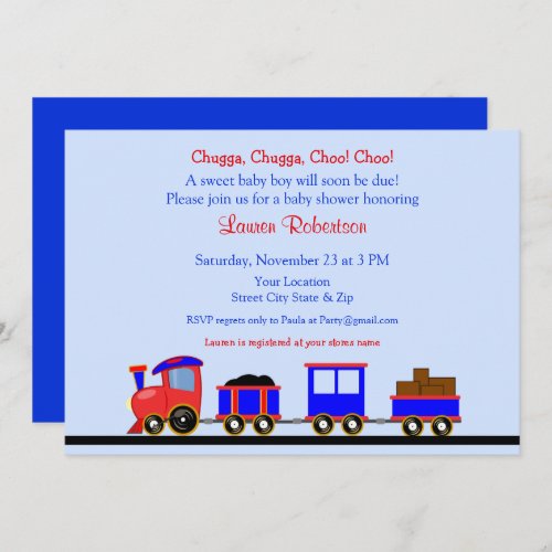 Red and Blue Train Baby Shower Invitation