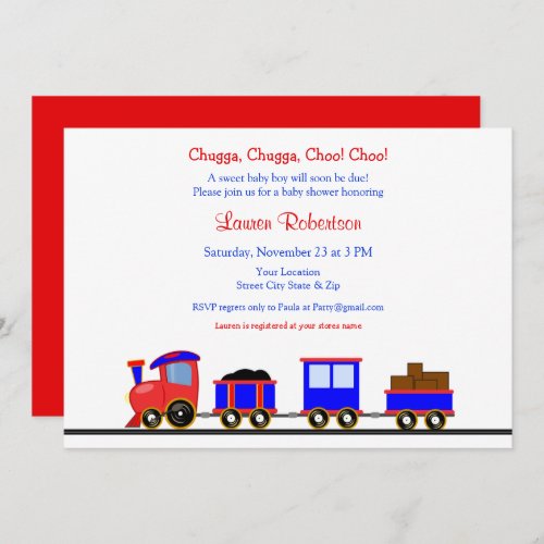 Red and Blue Train Baby Shower Invitation