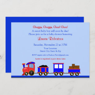 Red and Blue Train Baby Shower Invitation