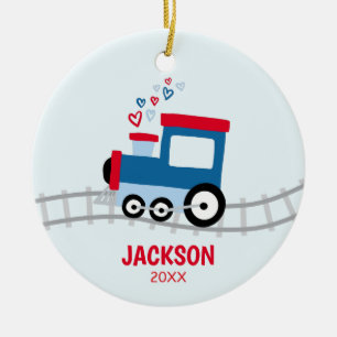 Red and Blue Train Kids Ceramic Ornament