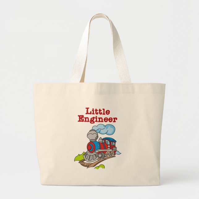 Red and Blue Train Little Engineer Large Tote Bag (Front)