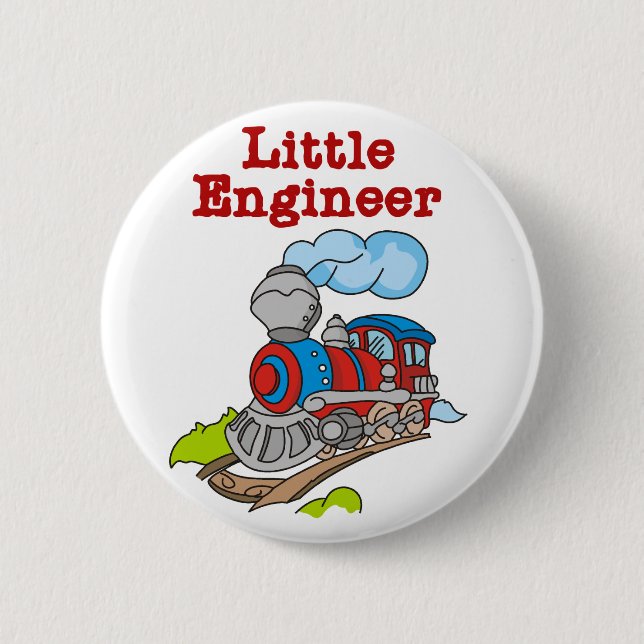 Red and Blue Train Little Engineer Pinback Button (Front)