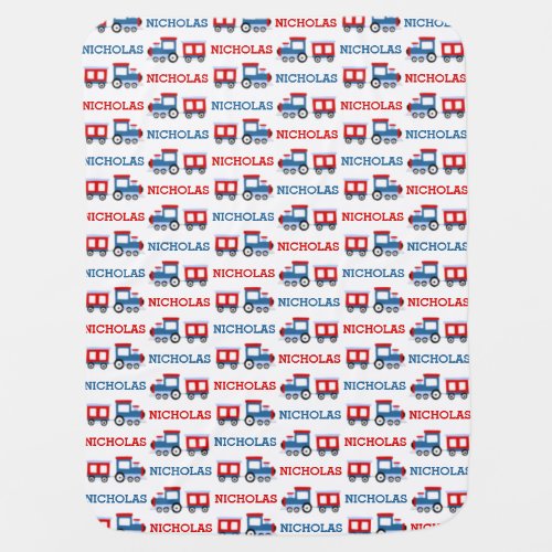 Red and Blue Train Swaddle Blanket