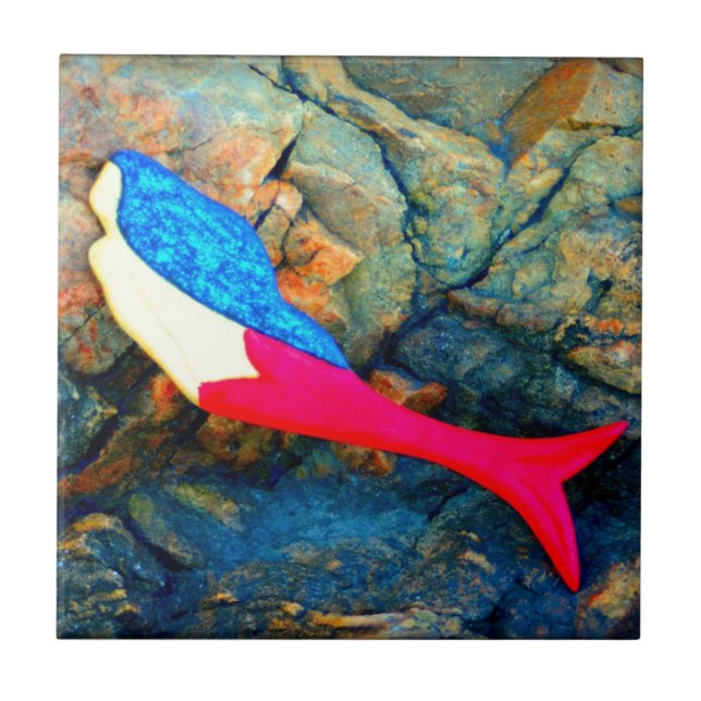 red and blue underwater mermaid tile (Front)