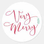 &quot;red And Blue Very Merry Classic Round Sticker at Zazzle