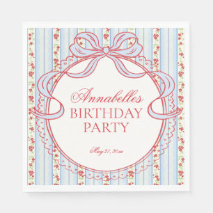 Red and Blue Vintage Fancy Floral Birthday Party Napkins