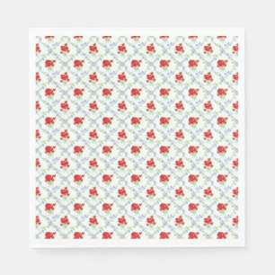 Red and Blue Vintage Fancy Floral Party Dessert Napkins