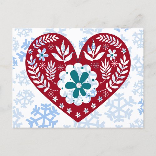 Red and Blue Vintage Heart Love  Postcard
