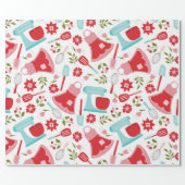 Red and Blue Vintage Kitchen Pattern Wrapping Paper (Flat)