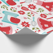 Red and Blue Vintage Kitchen Pattern Wrapping Paper (Corner)
