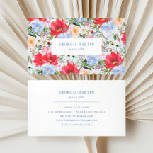 Red and Blue Watercolor Floral Business Card