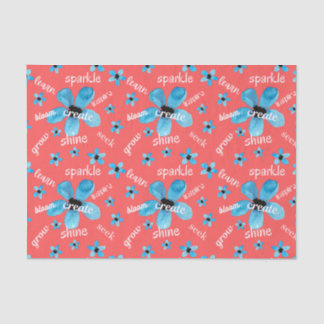 Red and Blue Watercolor Flowers w/ Affirmations Tissue Paper