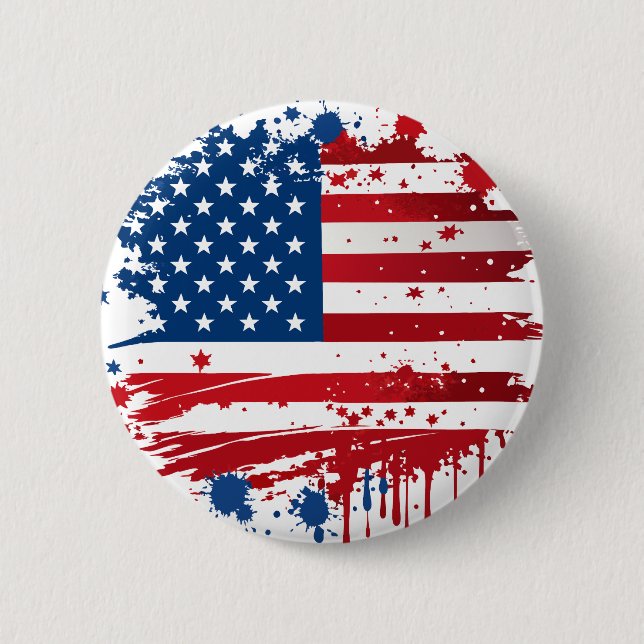 Red and Blue Watercolor Splash American Flag Button (Front)