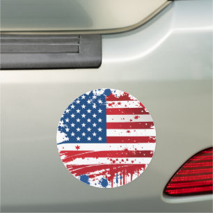 Red and Blue Watercolor Splash American Flag Car Magnet