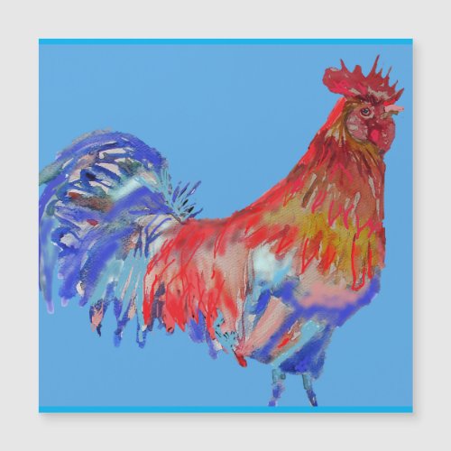 Red and Blue Watercolour Rooster Fridge Magnet