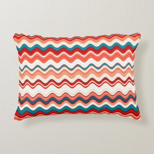 Red and Blue Wavy Pattern Accent Pillow