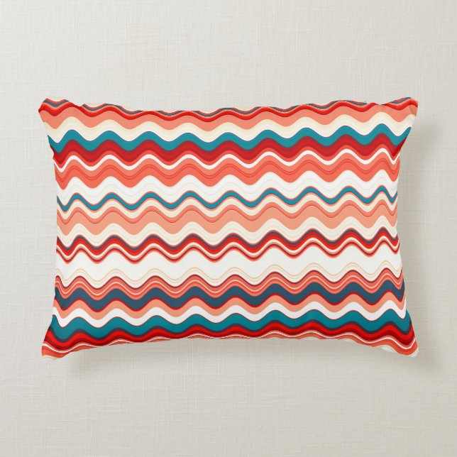 Red and Blue Wavy Pattern Accent Pillow (Front)