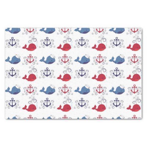 Red and Blue Whales and Anchor Tissue Paper