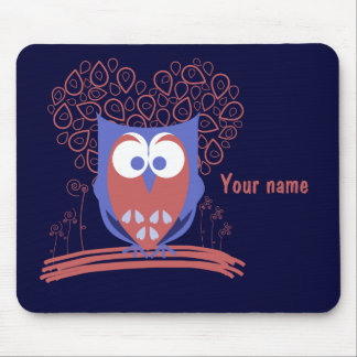 Red and Blue Whimsical Cute Owl mousepad