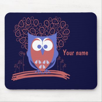 Red And Blue Whimsical Cute Owl Mousepad by bigspl at Zazzle